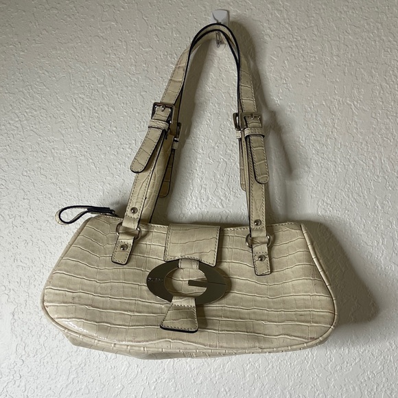 Guess Vintage Cream Croc-Embossed Shoulder Bag - Picture 1 of 13